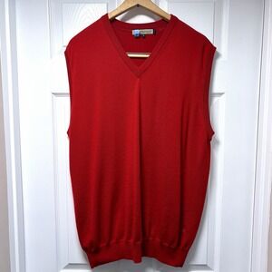 Peter Christian Sweater Vest Mens XL Red 100% Merino Wool V Neck Hares Slipover